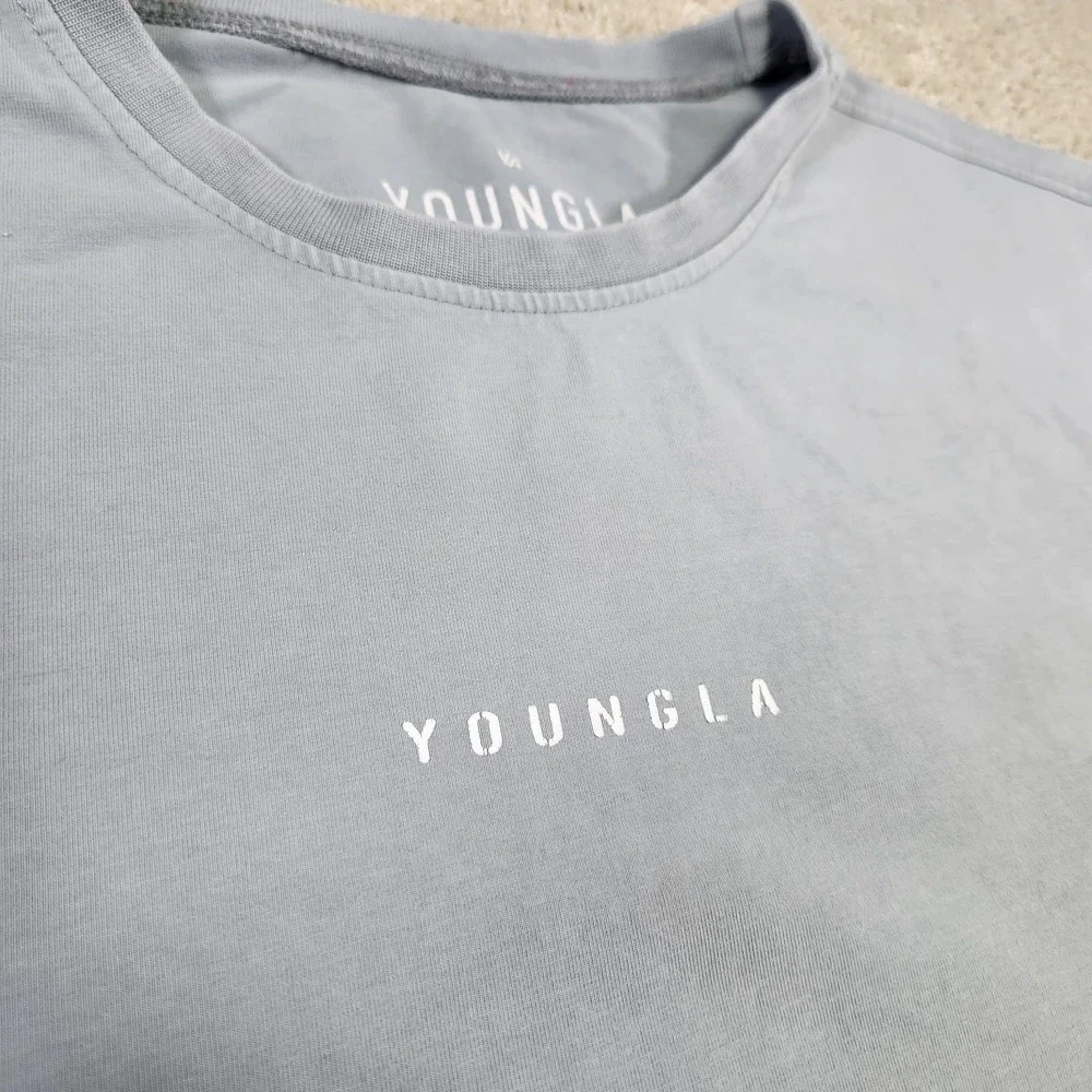 Young LA Shirt Men Small Oversized Rambo Gray Cotton Stretch Pump Cover